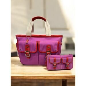 Vintage Coach 6734 Twill Garden Tote Bag & 3431 Twill Field Wristlet